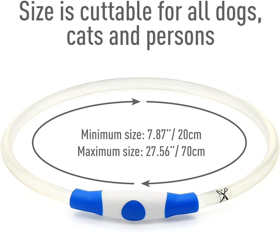 Light up Dog Collar, USB Rechargeable LED Glow Necklace, Blue | Waterproof IP67, Cut-To-Fit TPU, 27In, 360° Night Safety, Pet Visibility Light, Camping & Walking, Fits Small-Large Dogs