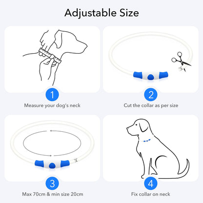 Light up Dog Collar, USB Rechargeable LED Glow Necklace, Blue | Waterproof IP67, Cut-To-Fit TPU, 27In, 360° Night Safety, Pet Visibility Light, Camping & Walking, Fits Small-Large Dogs