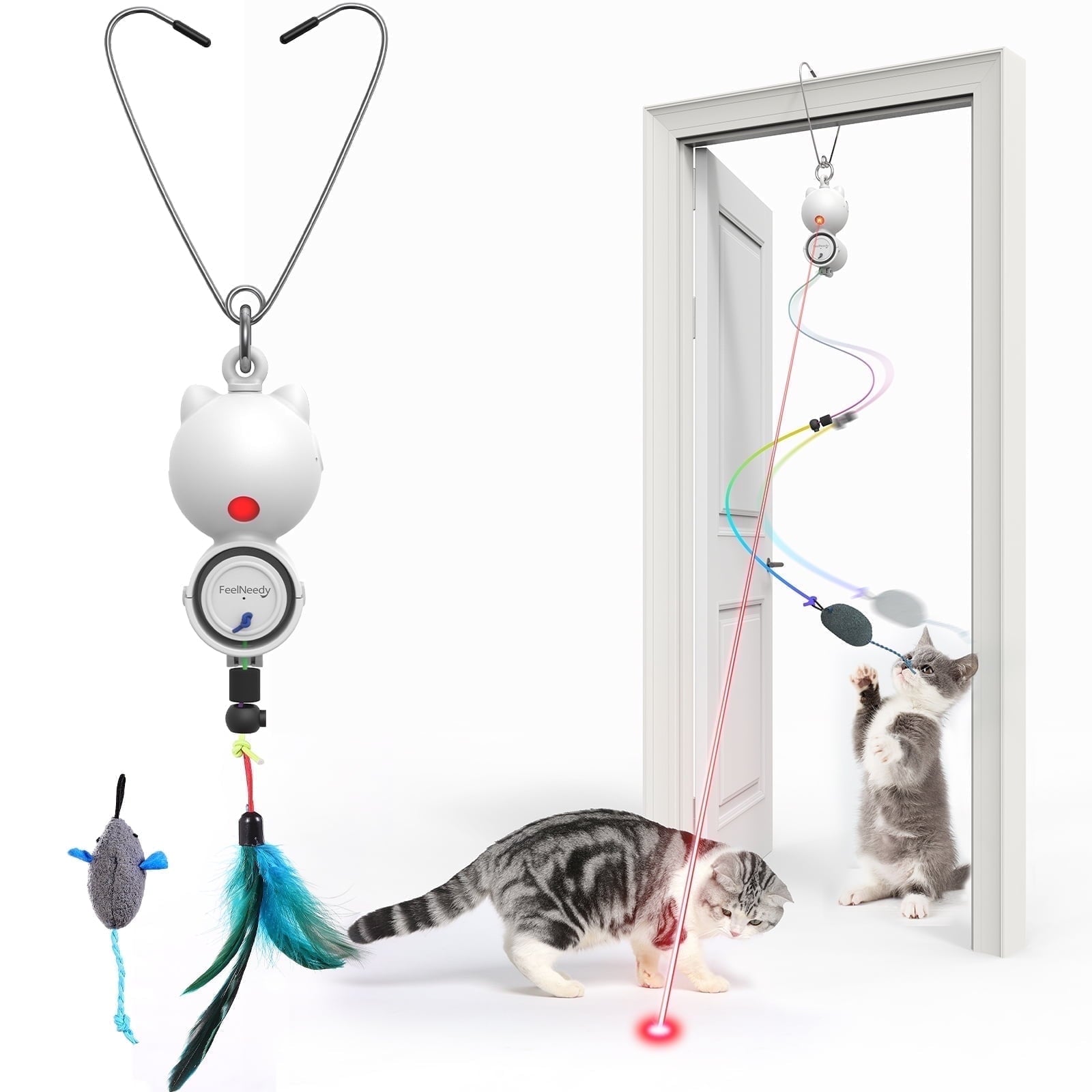 Interactive Cat Toys for Indoor Cats, 2 in 1 Automatic Laser Teaser Cat Toy, USB Rechargeable Self Play Toy for Cats and Kittens, White