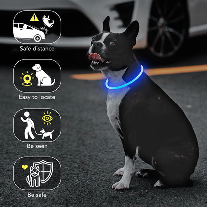Light up Dog Collar, USB Rechargeable LED Glow Necklace, Blue | Waterproof IP67, Cut-To-Fit TPU, 27In, 360° Night Safety, Pet Visibility Light, Camping & Walking, Fits Small-Large Dogs